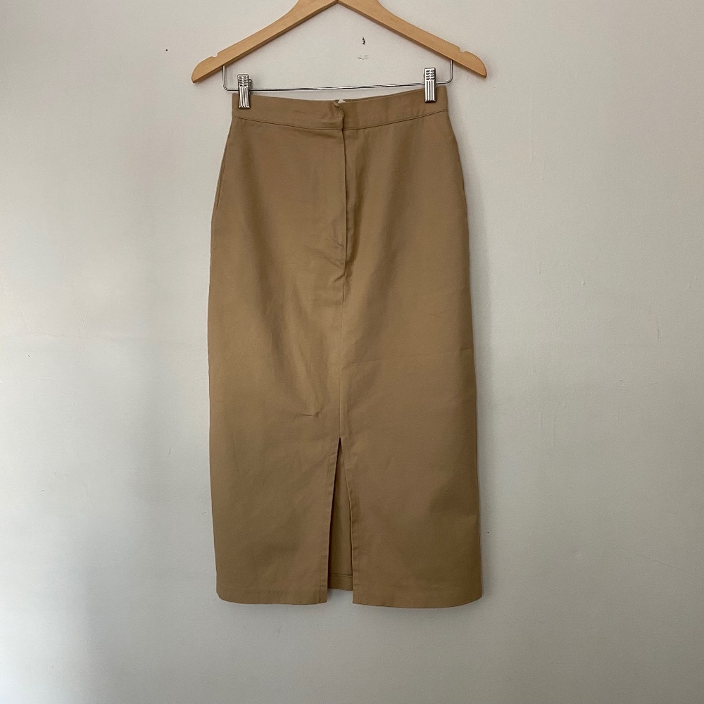 The Frankie Shop The Wave Tan Pencil Midi Skirt